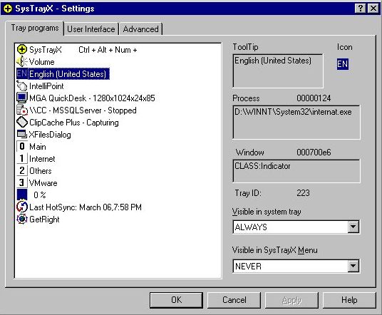 SysTrayX 3.50